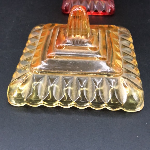 Vintage Amber Red Pedestal Wedding Box Candy/Trinket Jeanette Glass Dish W/Lid - Picture 3 of 9